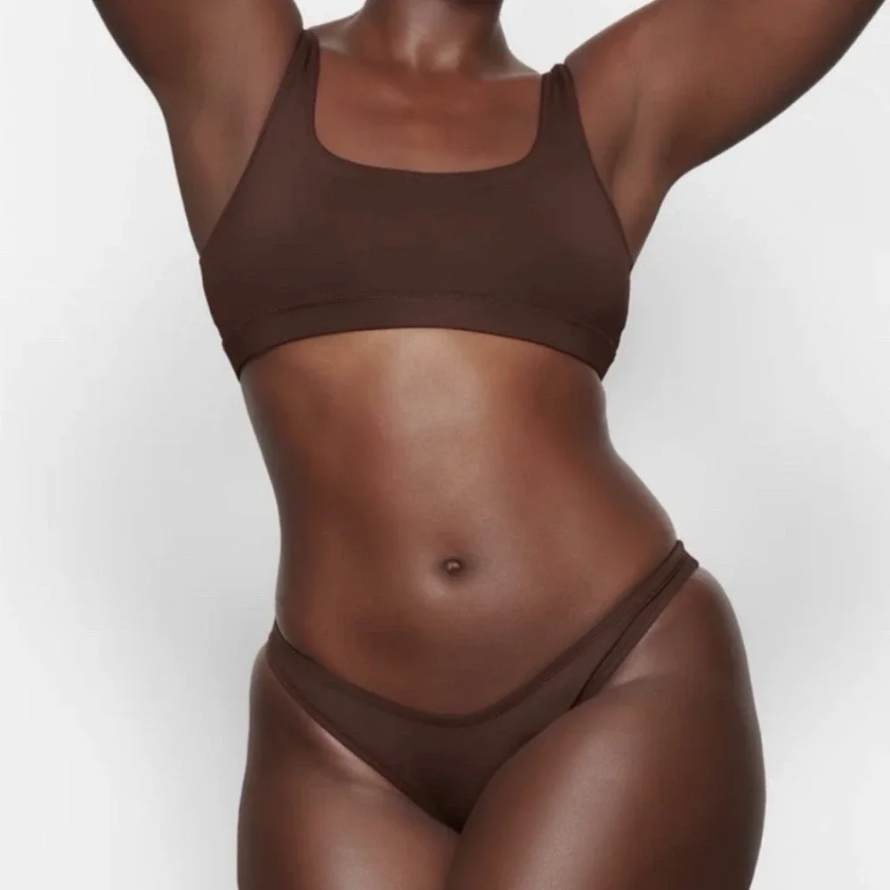 Skims Signature Swim Bottom Cheeky Tanga Coca Brown Resortwear Womens Medium
